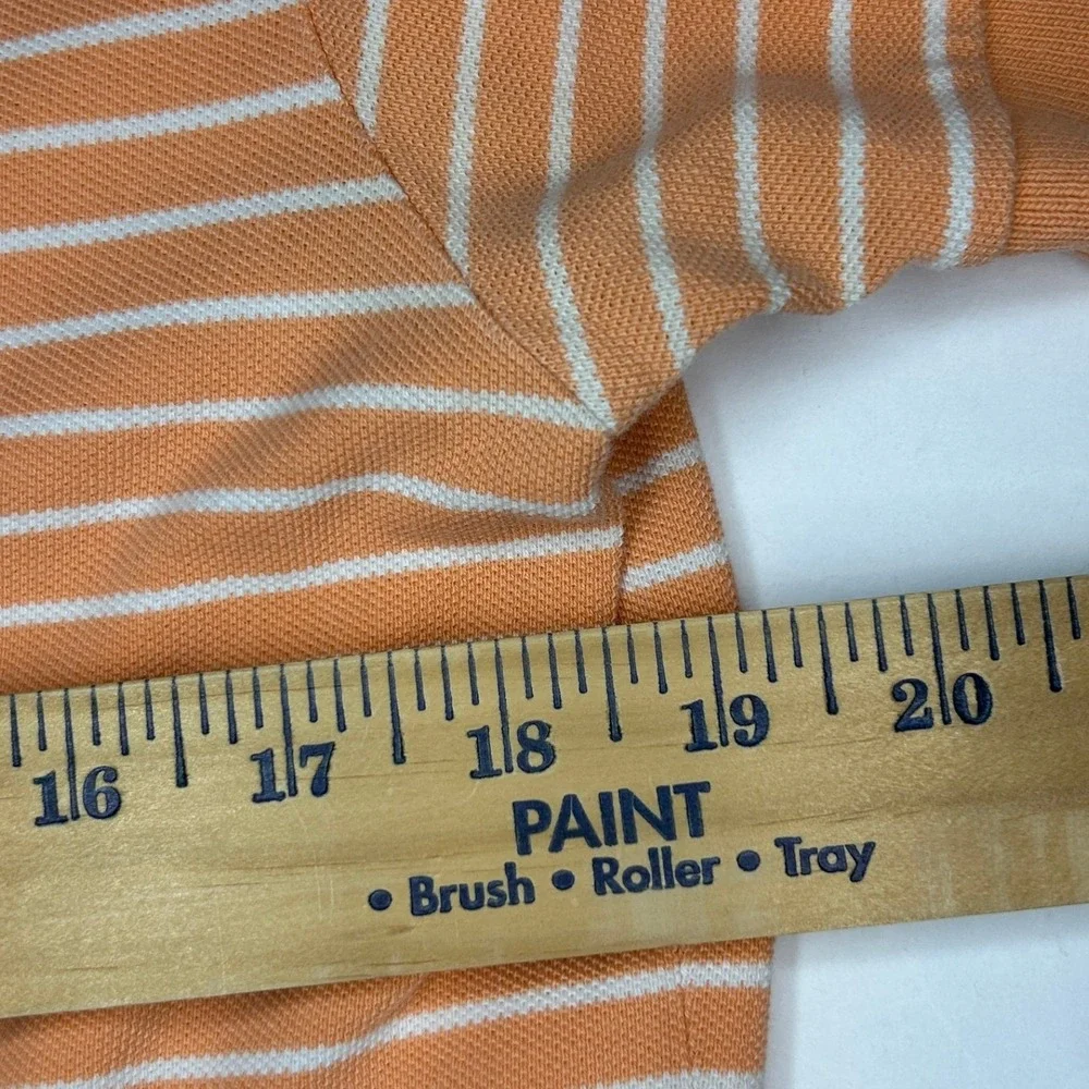 Polo Ralph Lauren Polo Shirt Medium Men's Orange White Striped Short Sleeve Pony